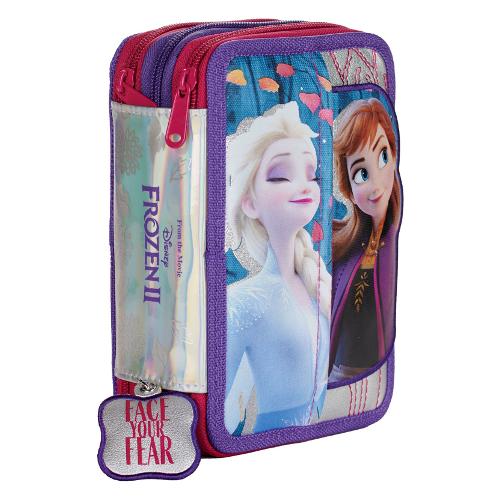 Astuccio triplo scomparto accessoriato FROZEN Grigio e Bordeaux FR996000 36 colori con penne e accessori