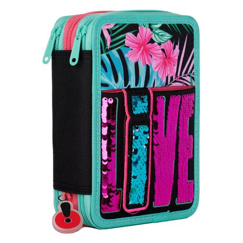 Astuccio triplo scomparto accessoriato LOVE Verde e Arancio GG9C7910 36 colori con penne e accessori