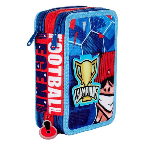 Astuccio triplo scomparto accessoriato CHAMPION Azzurro e Arancio GG9C7810 36 colori con penne e accessori