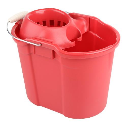 Secchio Ovale Rosso in plastica lt.14 con strizzatore mop