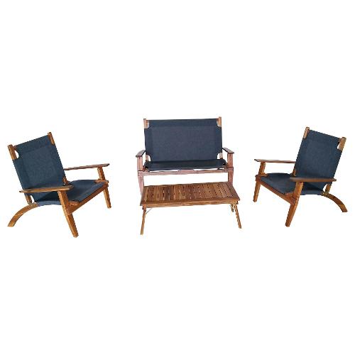 Set da esterno legno, textilene PRIMAVERA 4 posti Acacia