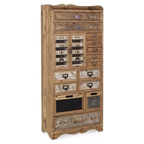 SIXTEM Cassettiera 14 Cassetti, 2 Ante battenti Legno invecchiato (65cm)