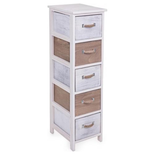 MEREDITH Cassettiera 5 Cassetti Bianco e Color (30cm)