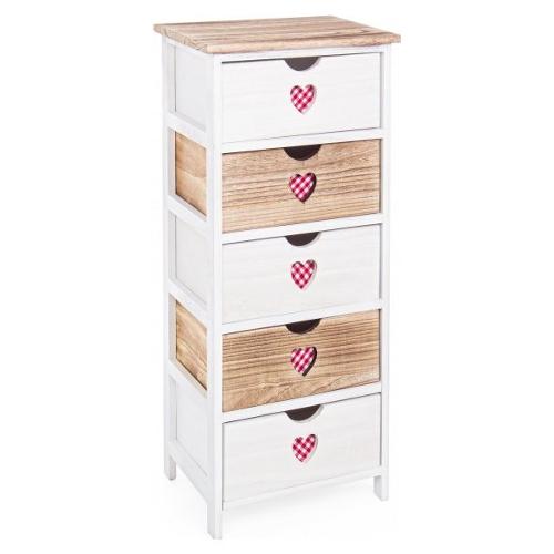 CHALET Cassettiera 5 Cassetti Bianco e Legno chiaro (40cm)