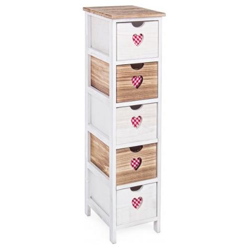 CHALET Cassettiera 5 Cassetti Bianco e Legno chiaro (25cm)
