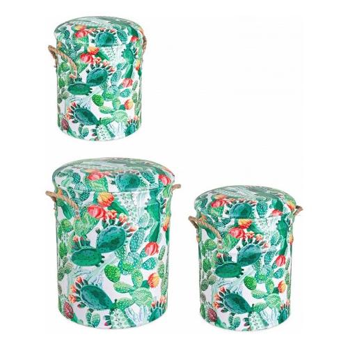 Set porta biancheria 2 pz (36x44cm) sgabello C12 FORESTIS Verde e Multicolor 0720350
