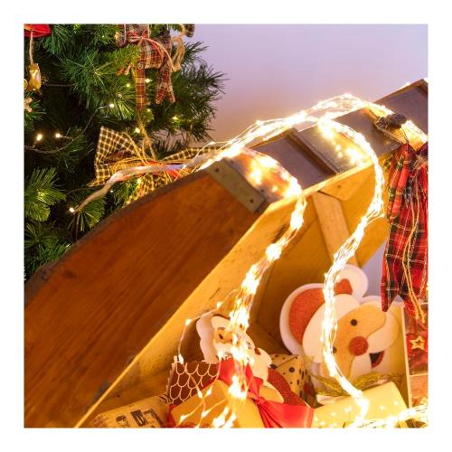 Filo Rame 600 luci - MICROLED Bianco caldo (2 + 4 mt) Cascata 1 Gioco di luce XMAS KING IP44 48744