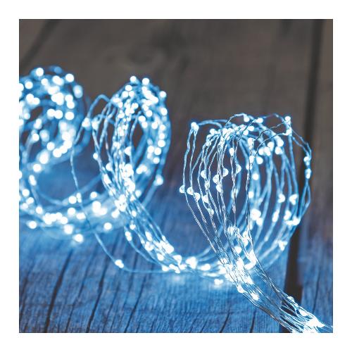 Filo Rame 300 luci - MICROLED Bianco freddo (1 + 4 mt) Cascata 1 Gioco di luce XMAS KING IP44 48720