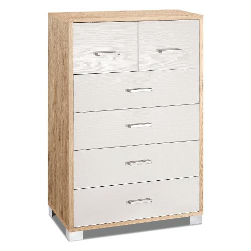 QUADRANTE 772k Cassettiera 6 Cassetti Rovere naturale e Bianco fiammato (70cm) Mobile KIT