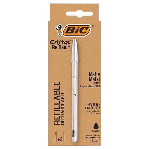 Penna sfera ricaricabile cappuccio Re New con 2 refill ricambio CRISTAL tratto Medio - 1,0 mm Nero 997201