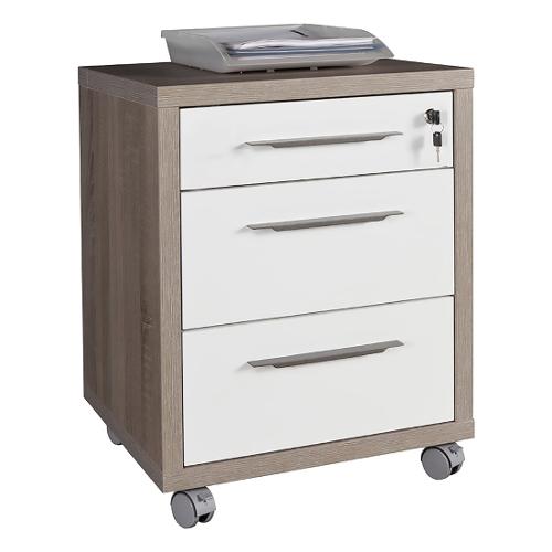 DISEGNO Cassettiera ufficio 3 Cassetti Bianco laccato e Rovere tartufo (50cm)