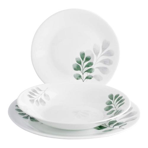 Servizio piatti Vetro temperato 18 pz BOTANICA Bianco e Verde