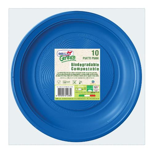 Set piatti piani monouso 10pz MATER BI Azzurro 40006