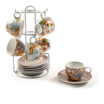 Set tazzine caffè 6pz LA TERRA DEL SOLE con piattino e supporto Multicolor  assortito 90ml 18745