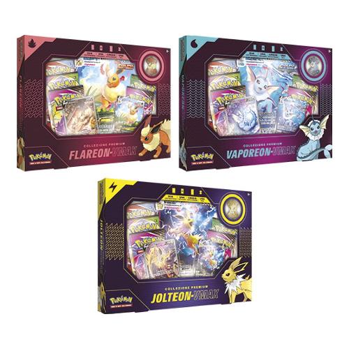 Carte gioco POKÉMON Pokemon Flareon Vaporeon jolteon Premium Vmax Box Assortito PK60193ISINGPZ