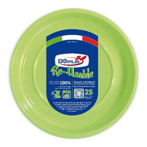 Set piatti piani monouso 25pz RE USABLE Verde 11843
