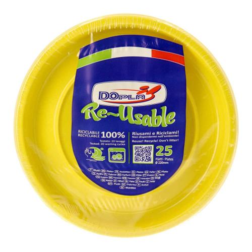 Set piatti piani monouso 25pz RE USABLE Giallo 11833
