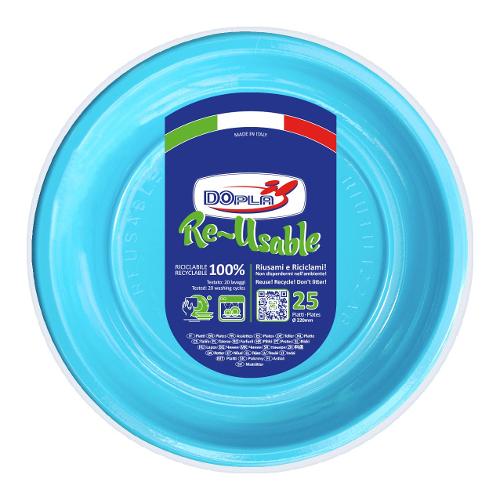 Set piatti piani monouso 25pz RE USABLE Azzurro 11827