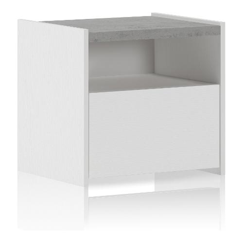 TEO Cement Comodino 1 Cassetto, 1 Vano a giorno Larice bianco e Cemento Mobile KIT (48,2x39,6x45cm)