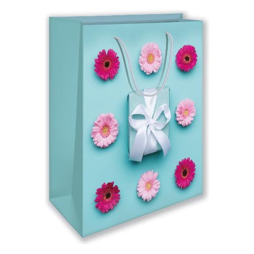 Shopper regalo (26x12x32 cm) Gerbere Verde e Fucsia PLB44