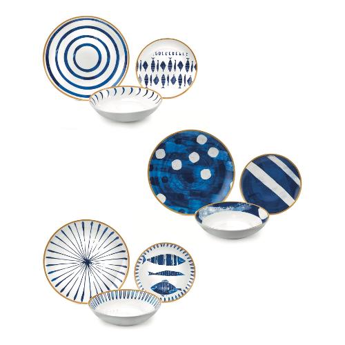 Servizio piatti Porcellana 18 pz MAREA BLU MARINE Bianco e Blu 55595
