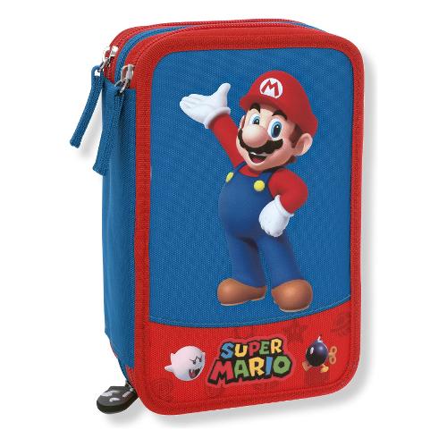 Astuccio triplo scomparto accessoriato SUPER MARIO Rosso e Blu 65067 36 colori con penne e accessori