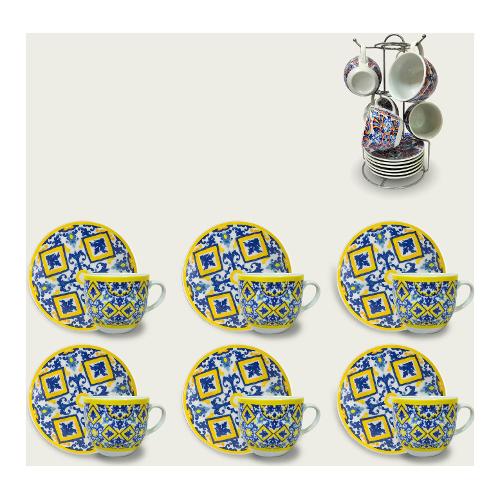 Set tazzine caffè con piatto 6 pz con supporto Giallo e Blu 56973