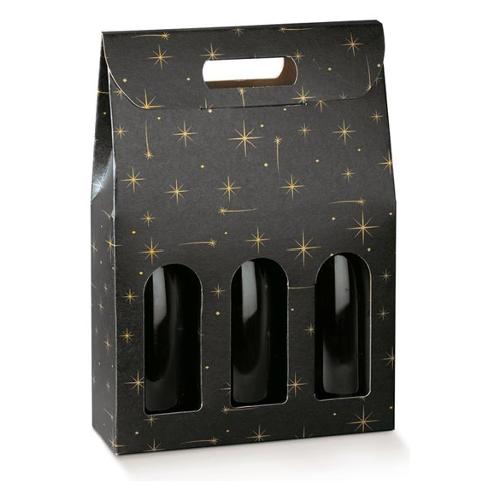 Scatola natalizia per 3 bottiglie COSTELLATION Nero (27x9x38,5 cm) 38915