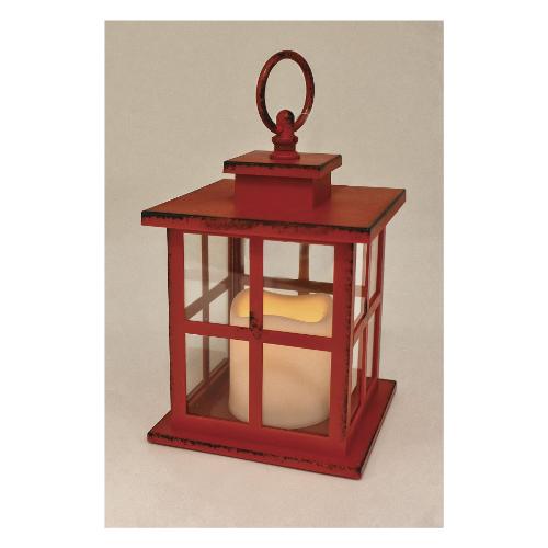 Lanterna metallo (18cm) con candela Led Rosso D2313