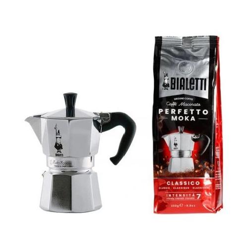 Caffettiera Alluminio 3 Tazze MOKA EXPRESS Con Caffè Perfetto 250 Gr Cromo satinato 0003544