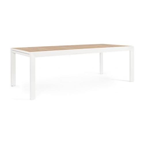 Tavolo da esterno alluminio BELMAR Allungabile Effetto legno e Bianco (220-340x100x75cm) 0663194