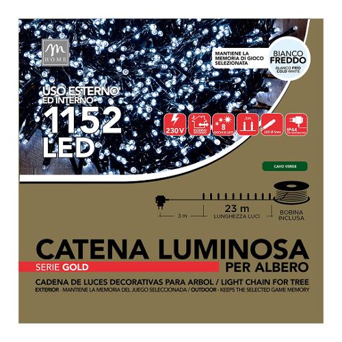 Filo Verde 1152 luci - LED Bianco freddo (23 + 3 mt) 8 Giochi di luce CHRISTMAS IP44 87655