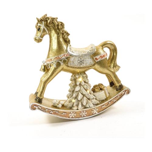 Decoro Cavallo Dondolo Resina con Luci Oro (31x9x31 cm) 73291