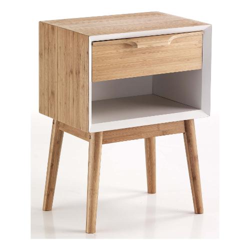 HIJO Comodino 1 Cassetto, 1 Vano a giorno Naturale e Bianco Mobile KIT (42x30x58cm)