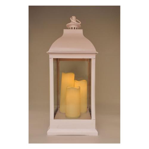 Lanterna (61cm) con 3 candele Bianco anticato D2878