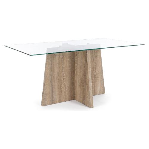 KENYA Cross Tavolo Fisso Vetro e Naturale (160x90cm)