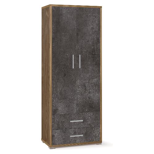 DOUBLE Db359k Armadio 2 Ante battenti, 2 Cassetti Noce stelvio e Ossido nero (70cm) Mobile KIT