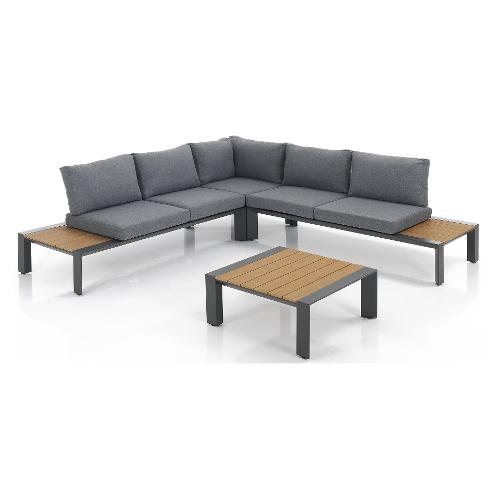 Set da esterno alluminio, polywood SKORPIOS 4 posti Antracite e Rovere 4518
