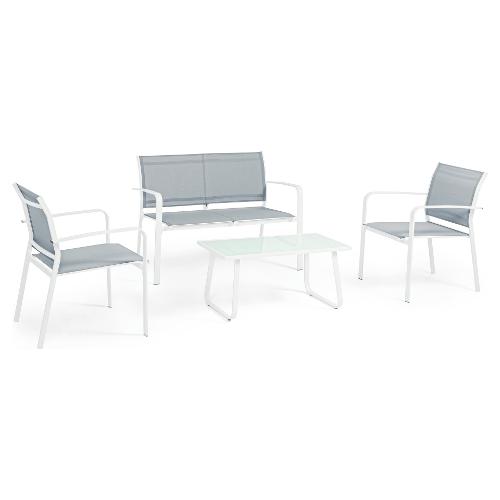 Set da esterno acciaio, textilene, vetro ARENT 4 posti Bianco 0662998