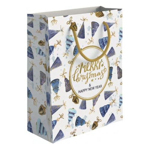 Shopper regalo natalizio (31,5x12x45 cm) CHRISTMAS PATTERN Blu e Oro BNSC37