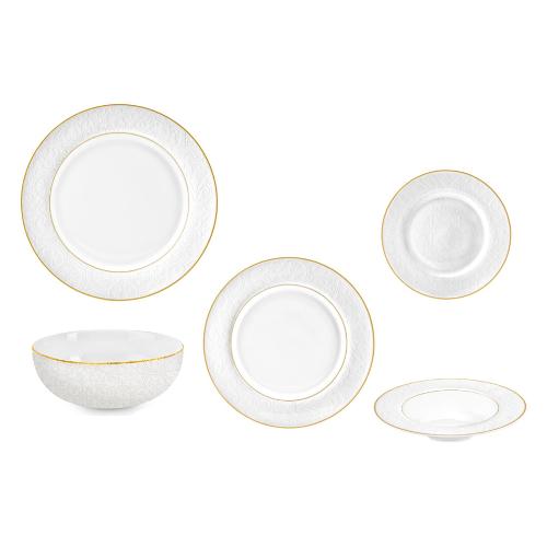 Servizio piatti Porcellana 38 pz MUSA Bianco filo oro 58049