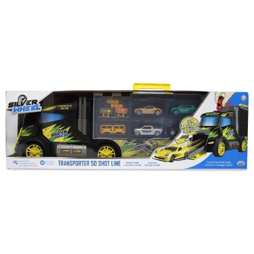 Camion bisarca con 4 auto Transporter Shot Line (50cm) SILVER WHEEL Assortito 41412