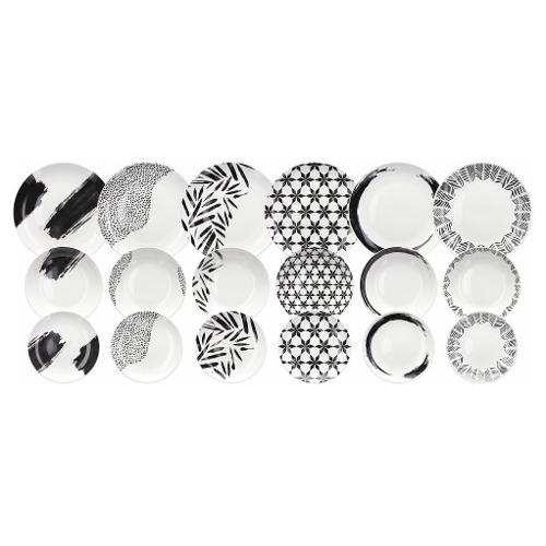 Servizio piatti Porcellana 18 pz ZENITH Bianco e Nero MC070185974