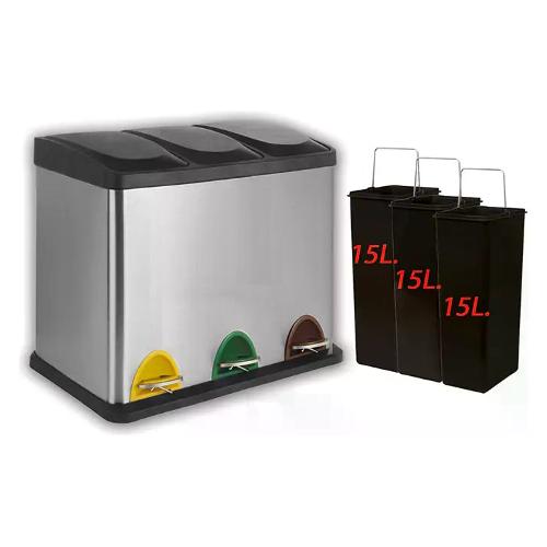 Pattumiera differenziata (45Lt) Logica 3 contenitori ECOLOGY Cromo lucido 214013