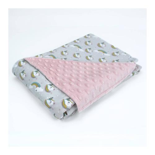 Coperta carrozzina Jersey 100% Cotone e Pile Minky 100% Poliestere (90x65cm) Unicorno rosa PCUR
