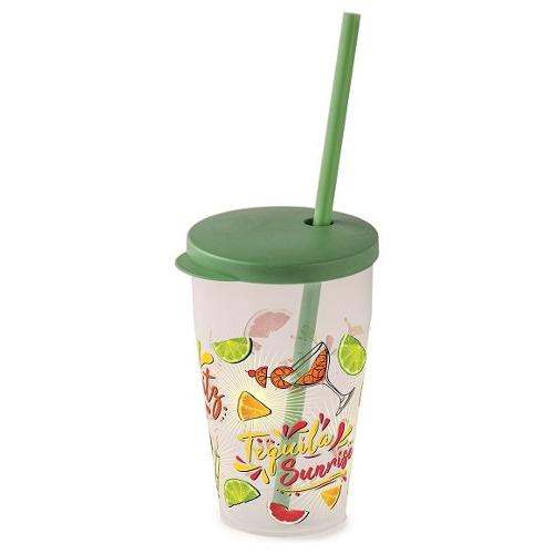 Bicchiere con cannuccia (500ml) Cocktail Verde 010084
