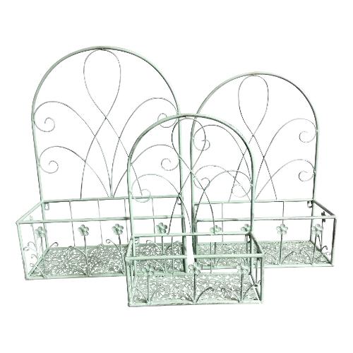 Balconiera Set 3 pz con schiena Verde salvia anticato