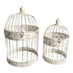 Amicasa .Set 2 Gabbiette Uccelli Bianco Antico