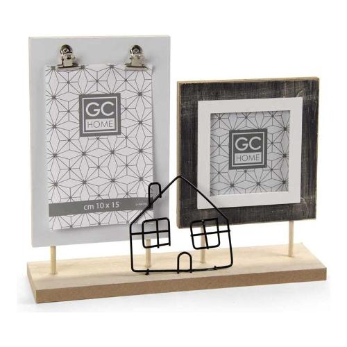 Portafoto (per 1f 10x15; 1f 8x8 cm ) multiplo GC HOME Bianco e Legno 857461