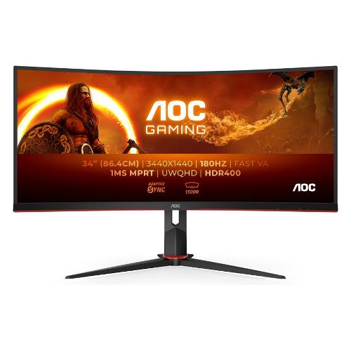 Monitor 34" ( LED 3440x1440 UWQHD 180Hz ) AGON Curvo Black e Red CU34G2XP BK